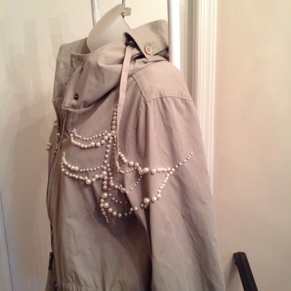 Stellah Pearl Embellished Long Light Jacket Coat w/ Hood - Picture 4 of 10